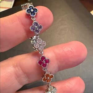 Floral Multicolor Crystal Silver tone stainless steel Bracelet